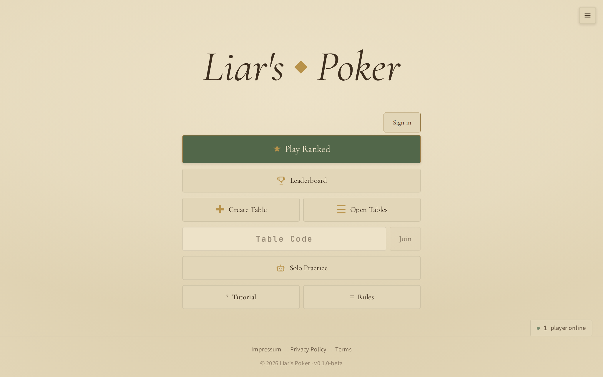 The Liar’s Poker lobby